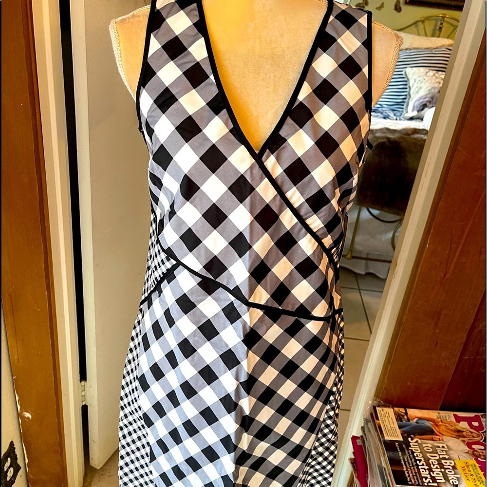 NWT New York & Co Black a& White Check Dress Sz 2